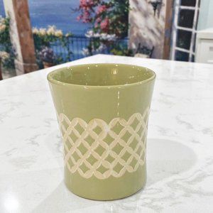 Ceramic Flower Pot Pen Pencil Desk Container Green Beige Lattice Small Cache Pot
